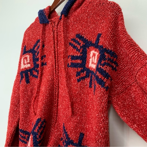 La Llama 100% Wool Full Zip Hand Knit Drop Shoulder Shacket Hoodie From Ecuador - Picture 7 of 16